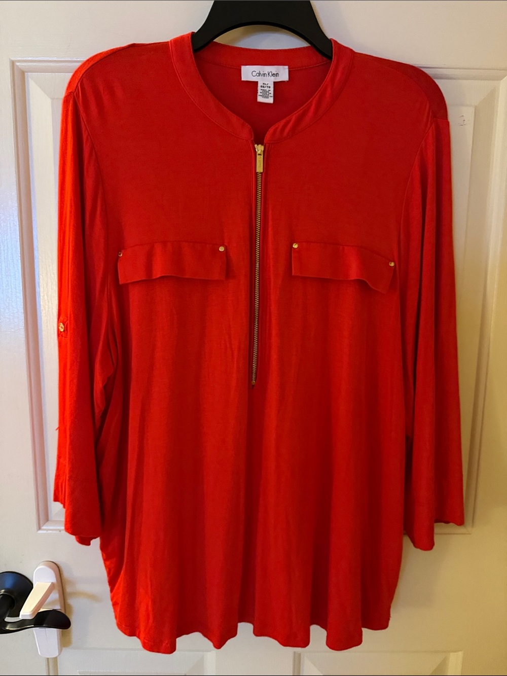 Calvin Klein Bright Red Zip-Front Tunic Top